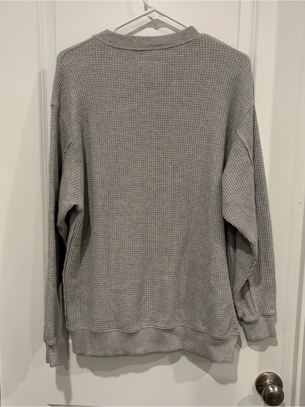 Aerie Light Gray Waffle Crewneck Sweater
